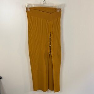 NICHOLAS Janella Asymmetrical Marigold Ribbed Knit With Gold Rings Skirt